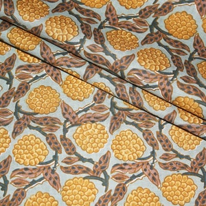 Brown Yellow Floral Batik Ikat Print Jaipur Hand Block Print fabric , 100% Cotton fabric