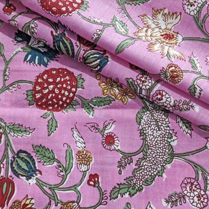 Pink Floral Kalamkari Batik Ikat Print Jaipur Hand Block Print fabric , 100% Cotton fabric