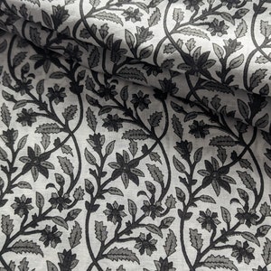 White Grey with Floral Batik Ikat Print Jaipur Indian Hand Block Print fabric , 100% Cotton fabric