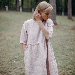 Linen Dress Anne, Linen Tunic Dress, Summer Dress, Midi Dress, Short Linen Dress, Plus Size Dress, 3/4 sleeve dress | Optional Embroidery