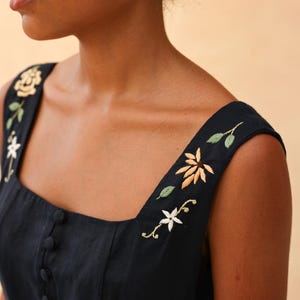 Hand embroidered linen dress REINA, Floral embroidered dress, Custom hand embroidered, Square neck linen dress, Linen dresses for women