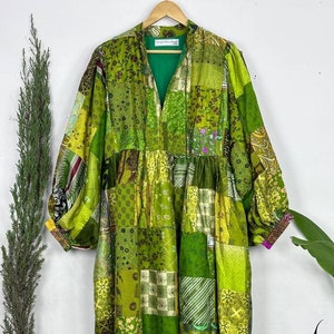 ASSORTED - GREEN HUES | Hand Stitched Patchwork Silk Dress | Perfect Anniversary Christmas Gift For Her Sister Mother | Black Friday Deal