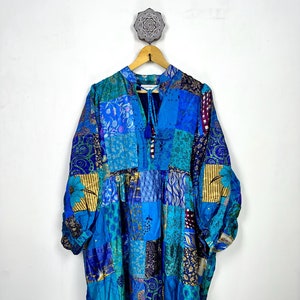 ASSORTED - BLUE HUES | Hand Stitched Patchwork Silk Dress | Perfect Anniversary Christmas Gift For Her Sister Mother | Black Friday Deal