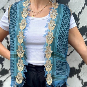 Lace Fatima Hand Boho Patchwork Arabic Keffiyeh Art Jacket Kimono Poncho Tunic Robe Gilet Short Blazer Cape Abaya Cloak | Embroidery Design