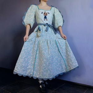 Quilted unique paisley dress with hand embroidery , puffed sleeves and headscarf UK 10 - 14