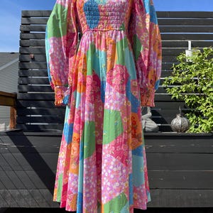 Freda Smocked Pastel Patchwork Midi Dress Sz M